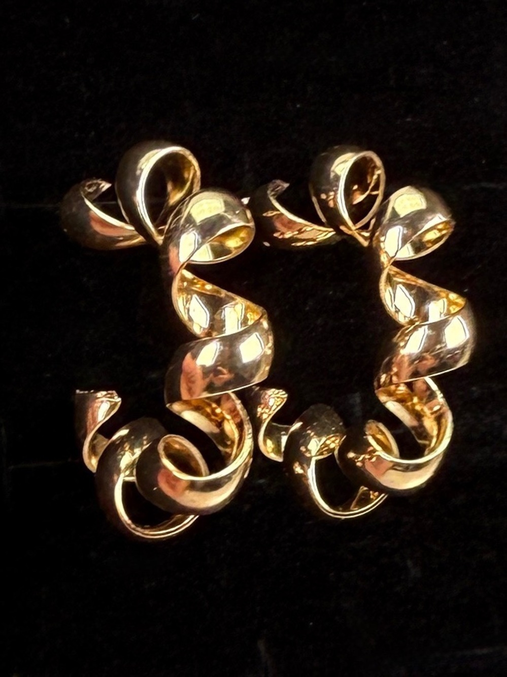 Goldtone Weighted  Spiral Twist Hoop Pierced Earrings